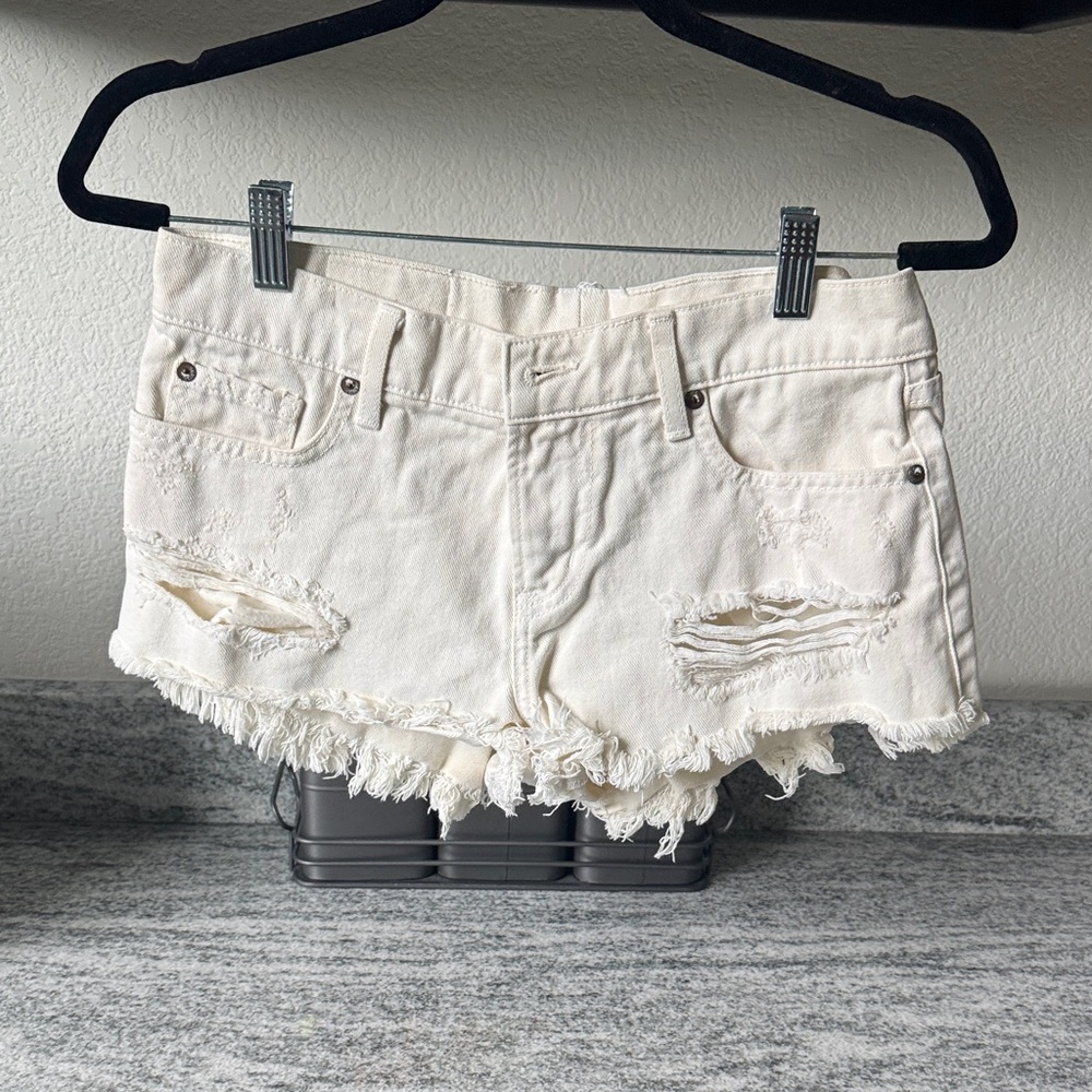 Pistola Cream Distressed Jean Shorts